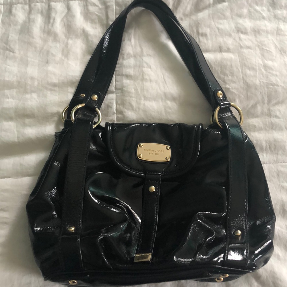 Michael Kors black patent leather medium size bag